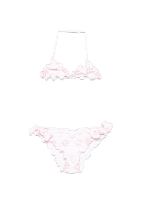 Costume bambina Cris MC2 Saint Barth 04543H Bianco rosa triangolo pizzo sangallo orli arricciati MC2 SAINT BARTH | Costumi | CRIS04543H0121